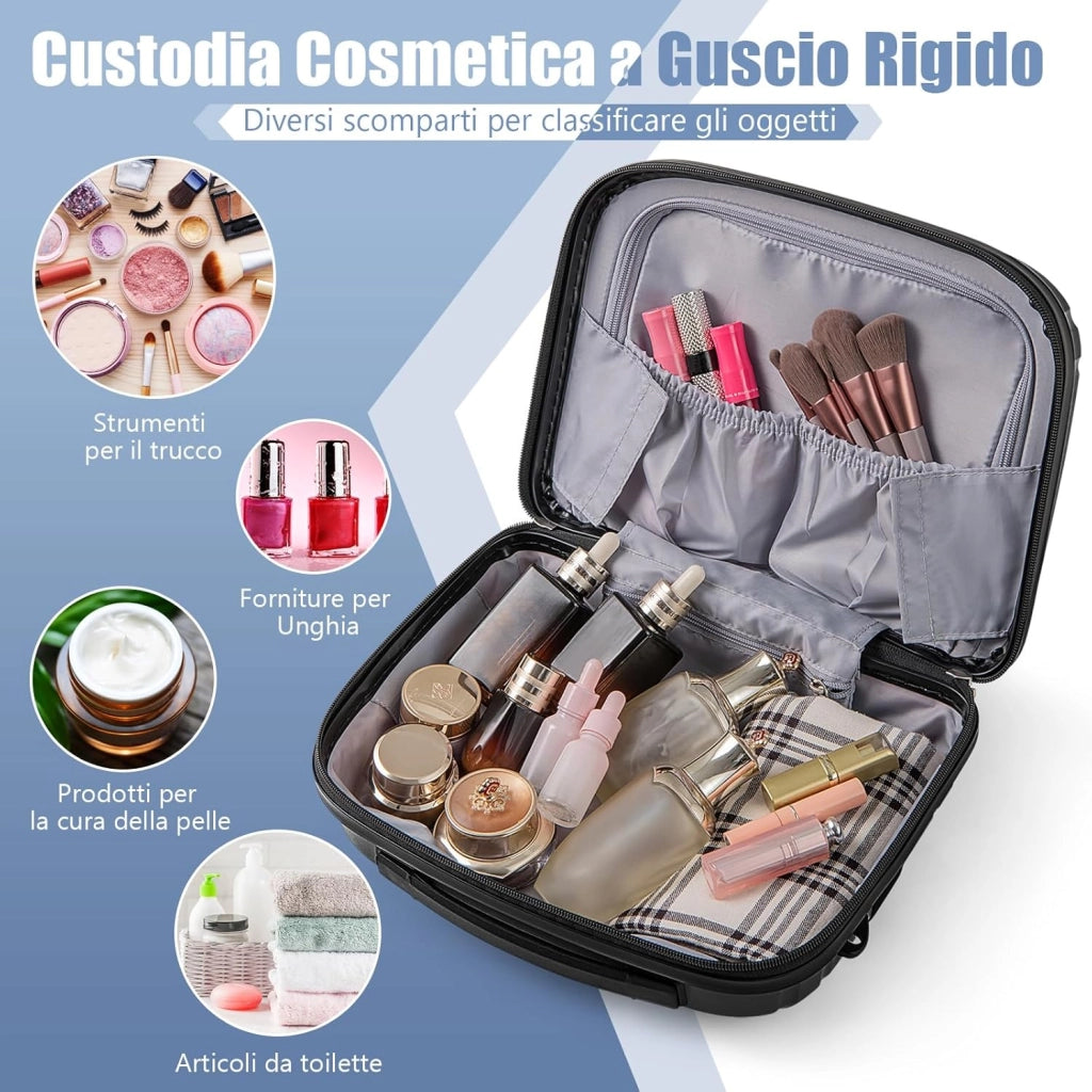 Set di Bagagli da 2 Pezzi, Valigia Trolley da 20" e Casetta da Trucco da 14" in Materiale PP Rigido Leggero con Lucchetto TSA, Porta USB e Ruote Girevoli, Bagaglio a Mano Espandibile (Nero)