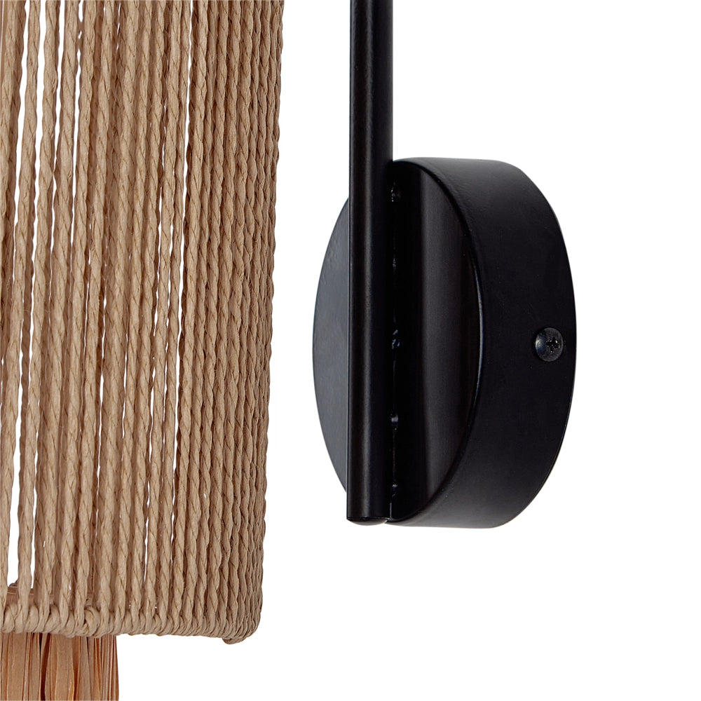 Set di 2 lampade da parete in rafia naturale con base in metallo stile boho naturale elegante