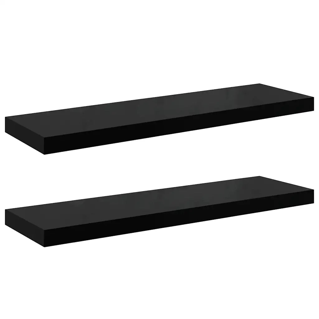 Scaffali a Parete 2 pz Nero Lucido 80x23,5x3,8 cm in MDF 323773