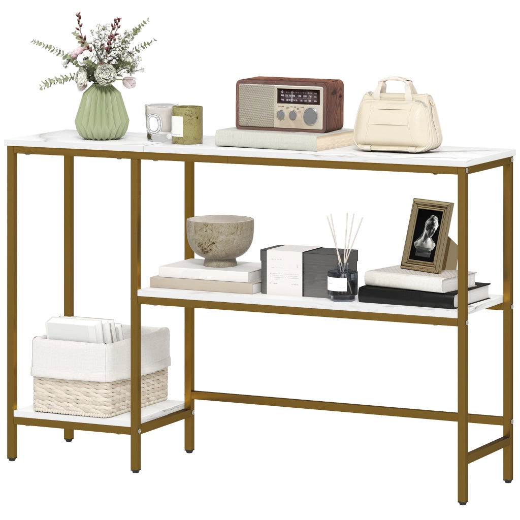Tavolo console con ripiani ¨C Minimal ¨C bianco dorato 120 cm