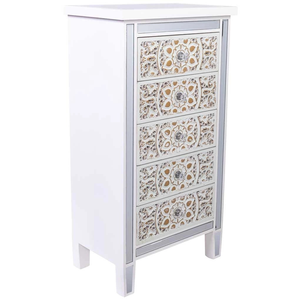 Cassettiera in legno e vetro con 5 cassetti 48x30x89