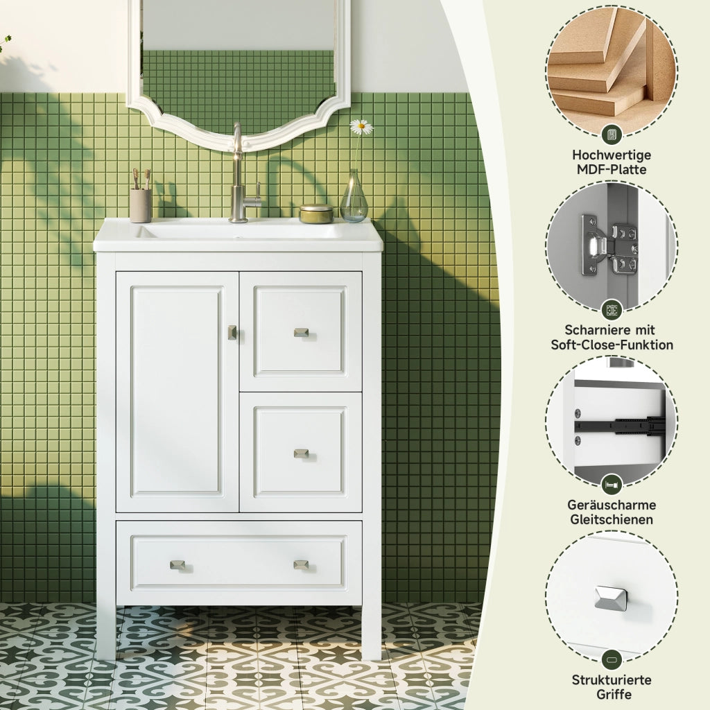 MOBILE BAGNO freestanding 62x47x90 cm in MDF e Ceramica Bianco
