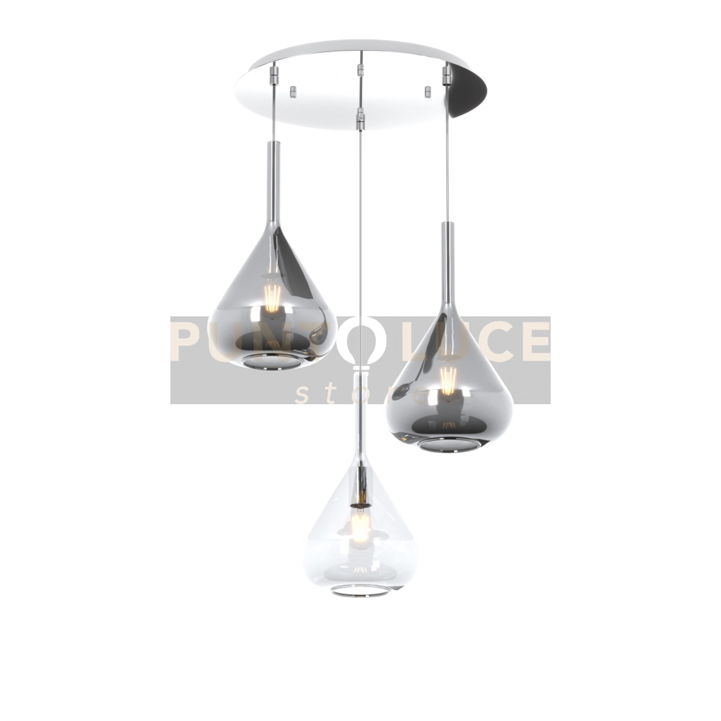SOSPENSIONE CROMO 3 LUCI TONDA VETRI TR + 2X FU 1177CR-S3 T-TF