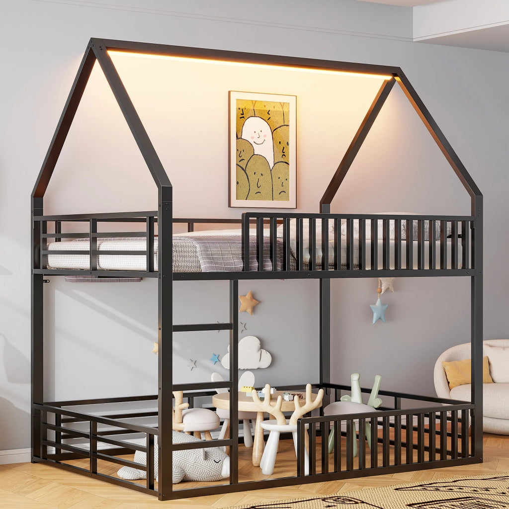 Letto a castello con LED - Zephmum - 140x200 cm - Nero