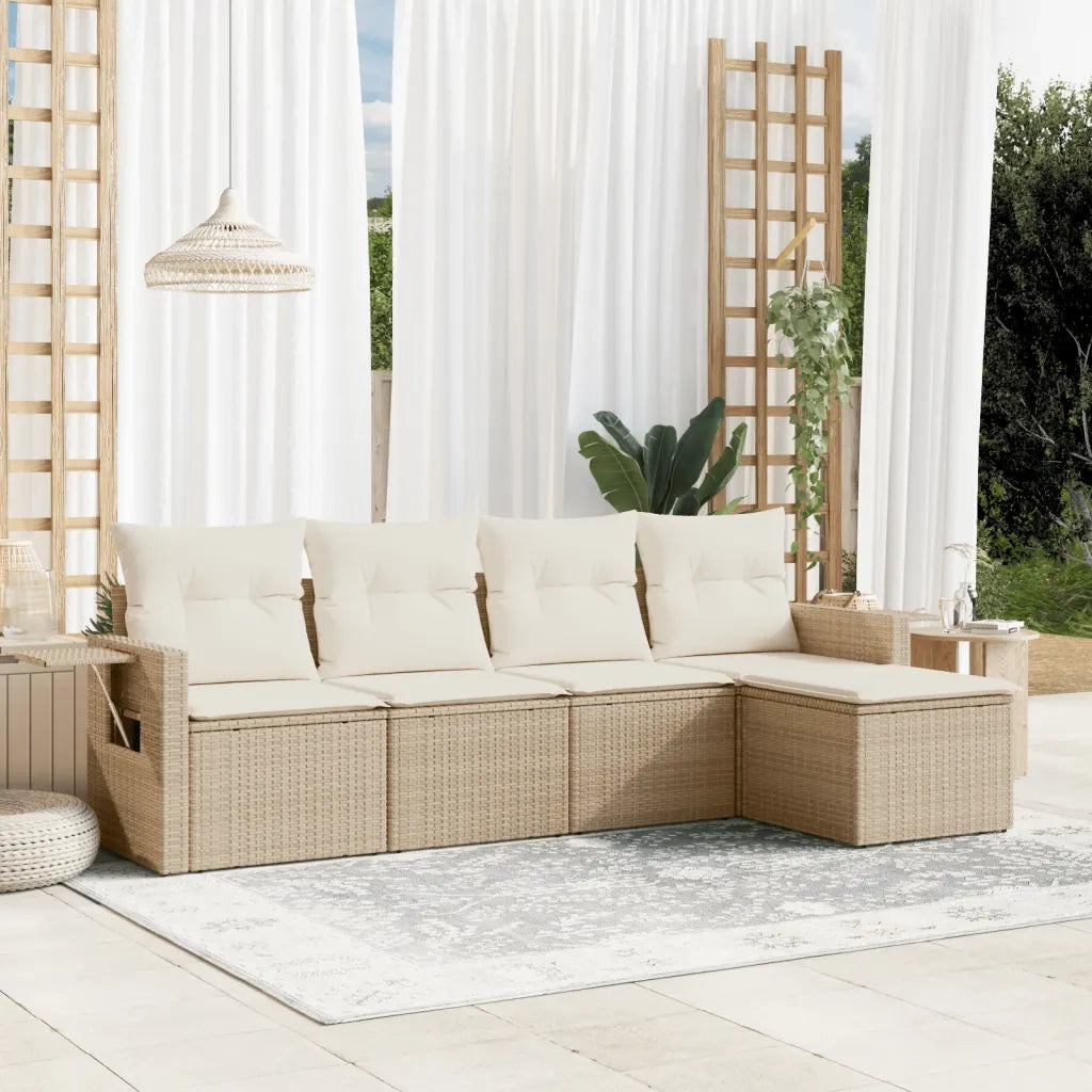 Set Divano da Giardino 5 pz con Cuscini Beige in Polyrattan 3220087