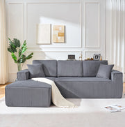 Divano angolare modulare L con chaise longue; in corduroy grigio 235x128x60 cm