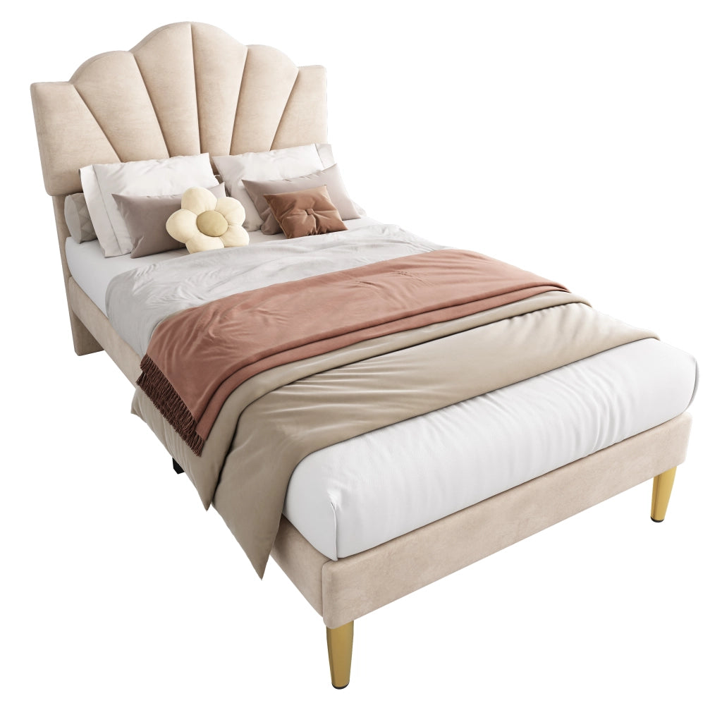 letto imbottito velluto beige 90 x 200 cm