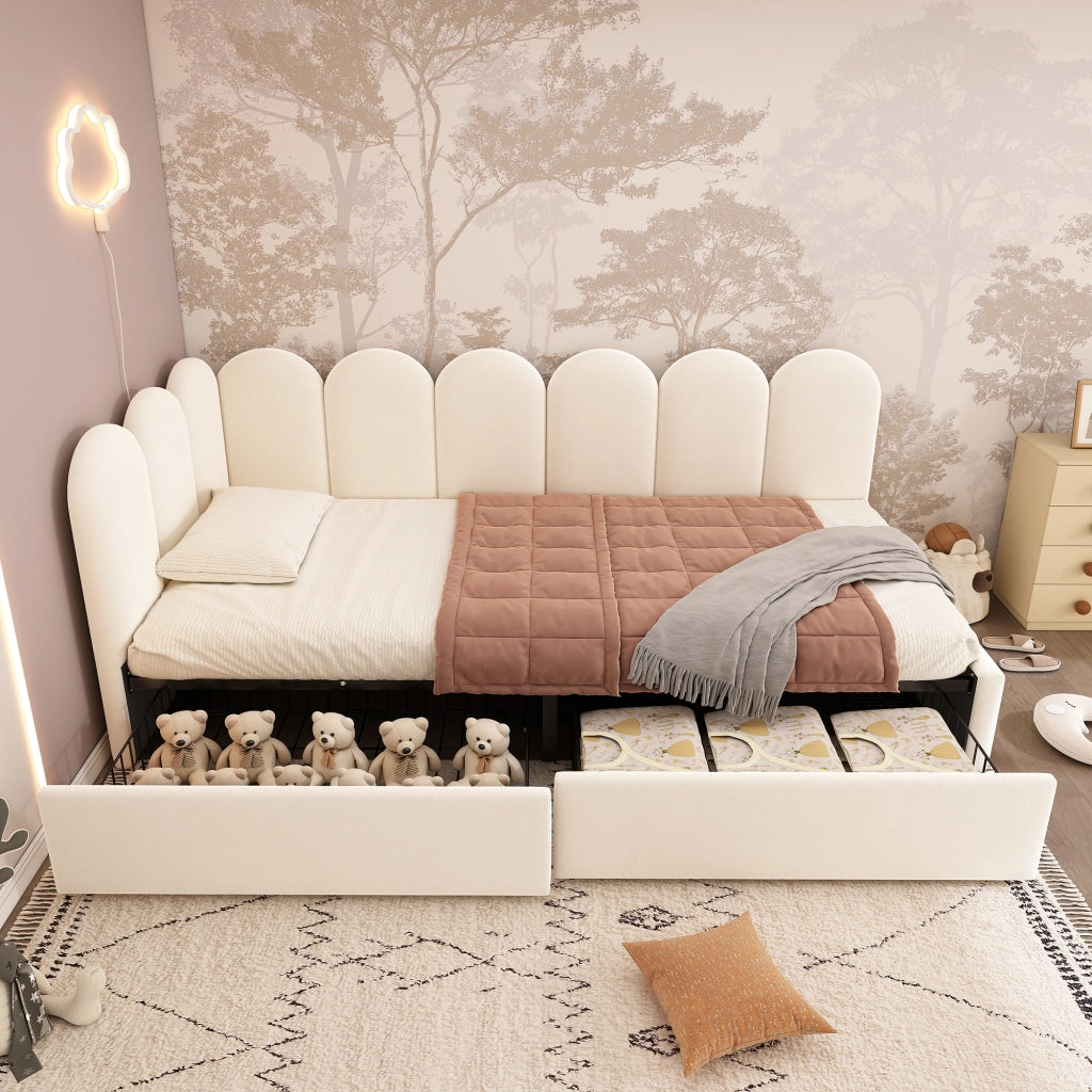 DESMIU Divano letto 90 × 190 cm 1 posto con 2 cassetti, senza materasso, in velluto, beige