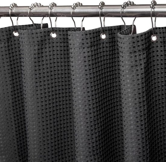 Douchegordino con anelli di metallo, tessuto, stoffa, tenda da bagno, antimuffa, set di tenda da bagno impermeabile, tenda da doccia pesante, per bagno, 92 x 182 cm (nero)