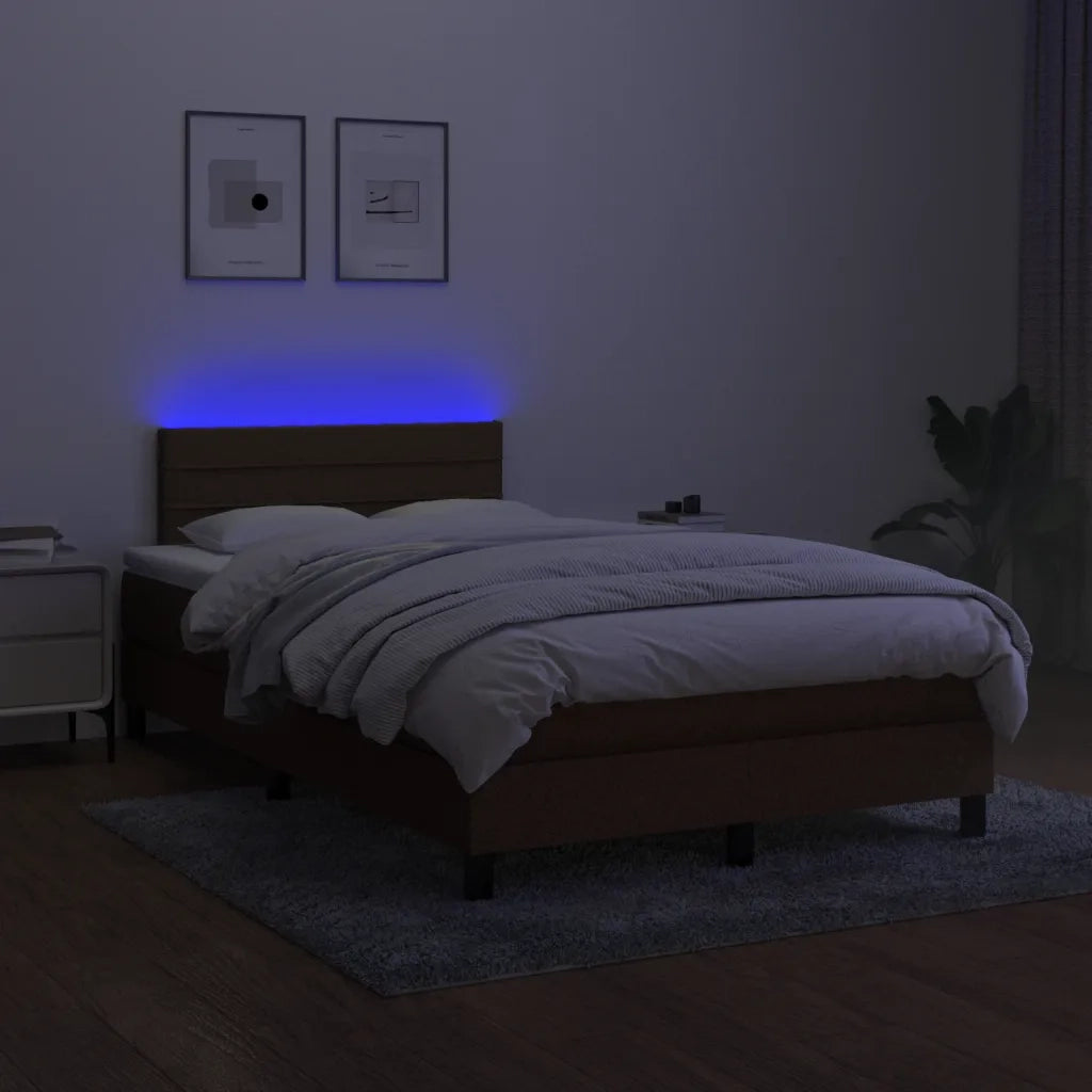 Letto a Molle Materasso e LED Marrone Scuro 120x200 cm Tessuto 3133224