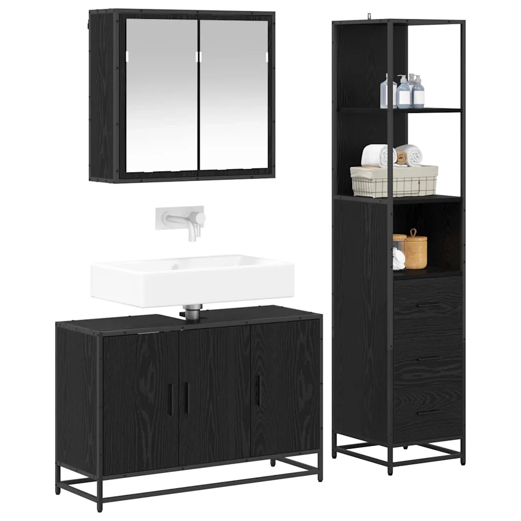 Set di mobili per il bagno 3 pcs Rovere Nero Legno multistrato 3402455