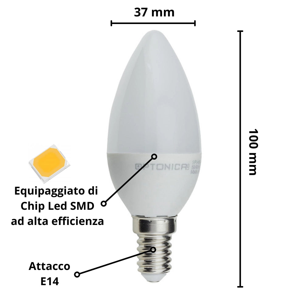 Lampadina led candela e14 8 watt resa 60w risparmio energetico 2700k pezzi 10