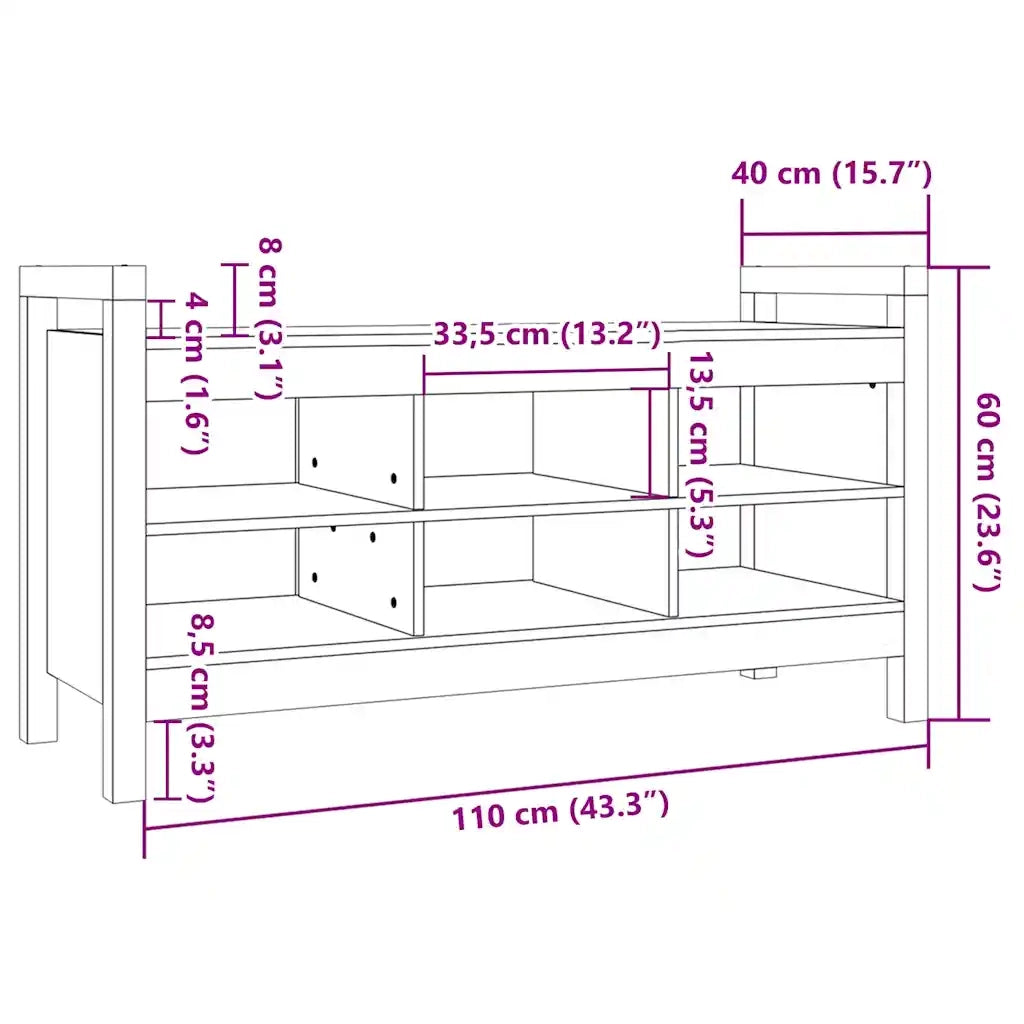 Panca da Ingresso Nero 110x40x60 cm in Legno Massello di Pino 821793