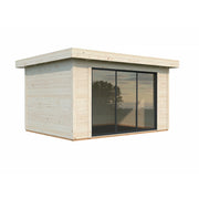 Casetta da giardino in legno 385x291 cm, pareti 28 mm con porta scorrevole vetrata larga, per deposito attrezzi esterno - Esterni da Vivere
