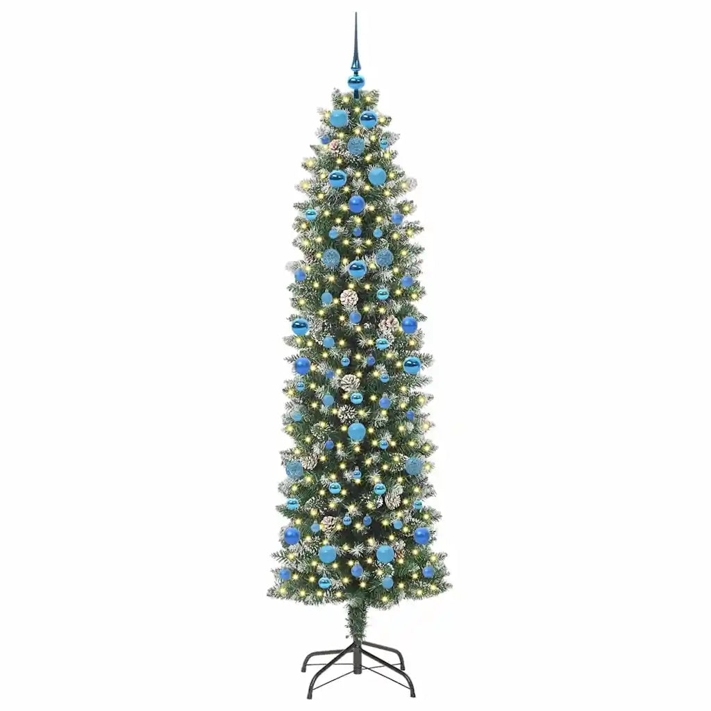 Albero di Natale Artificiale Sottile Verde e Bianco 210 cm 3395312