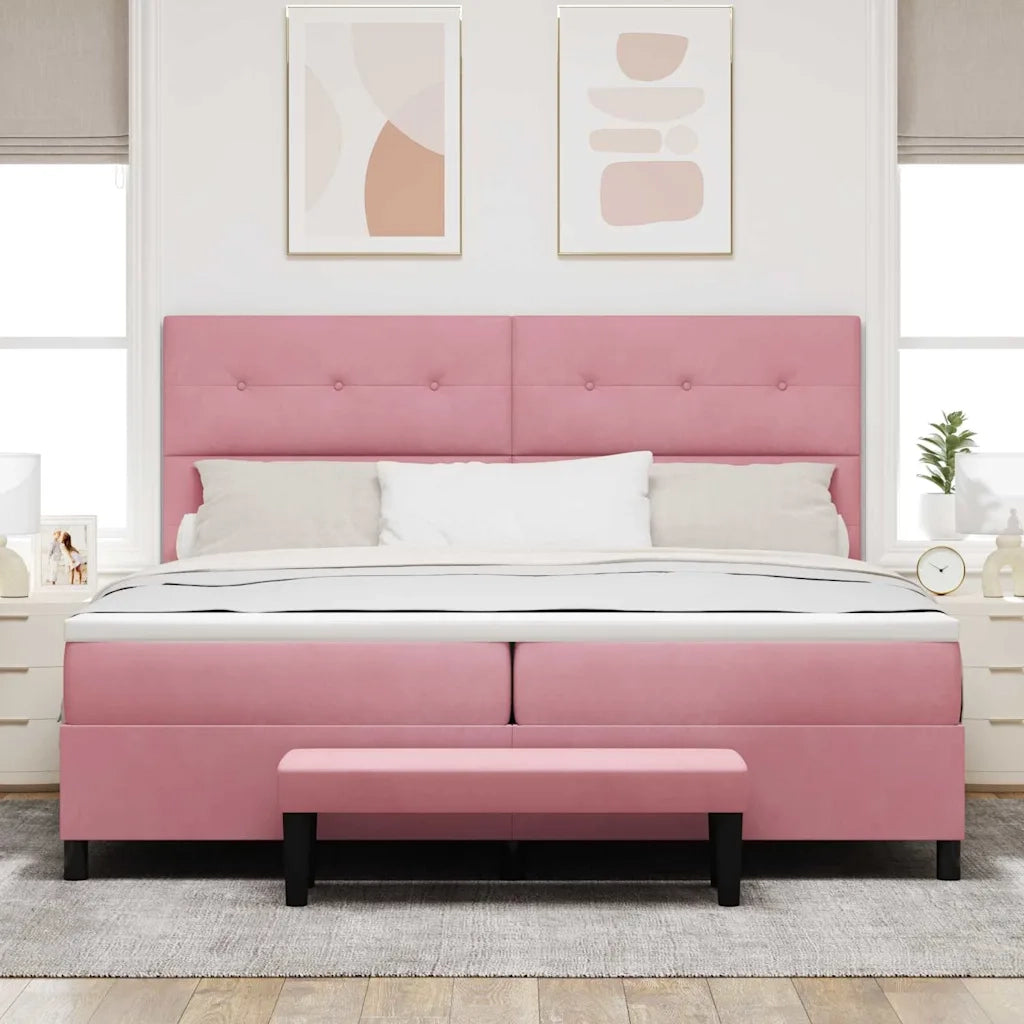 Letto a molle con materasso Rosa 200 x 200 cm Velluto 3344539