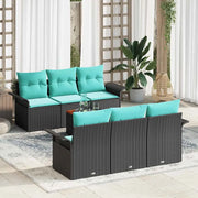 Set Divano da Giardino 7 pcs Nero e Turchese polyrattan 3355946