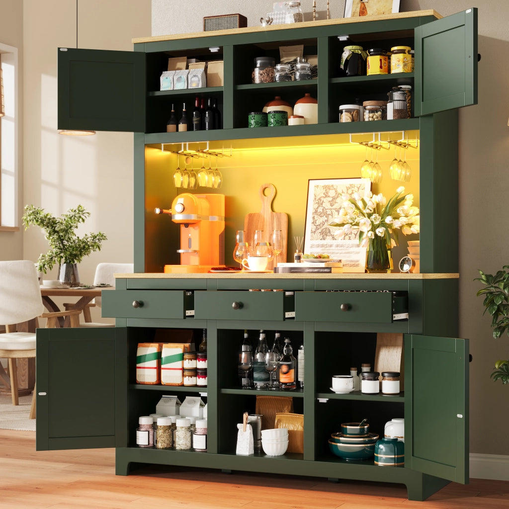 ARMADIO DISPENSA ALTO 120x40x180 cm MDF Verde Antico con illuminazione USB opzionale