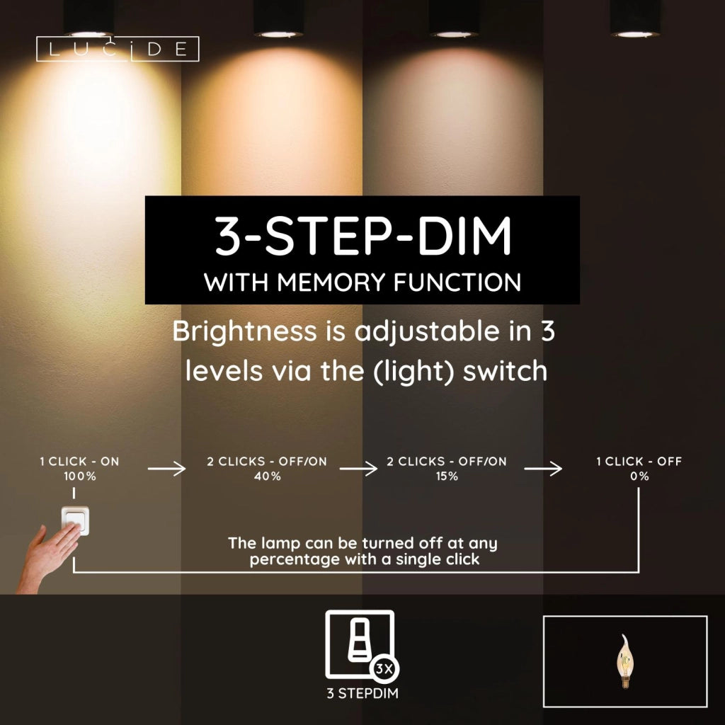 Lampadina LED filamento E14 ambra fiamma 3W Lucide
