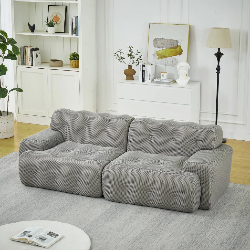 Divano modulare 2 posti con braccioli ampi e schienale ergonomico senza montaggio in tessuto grigio
