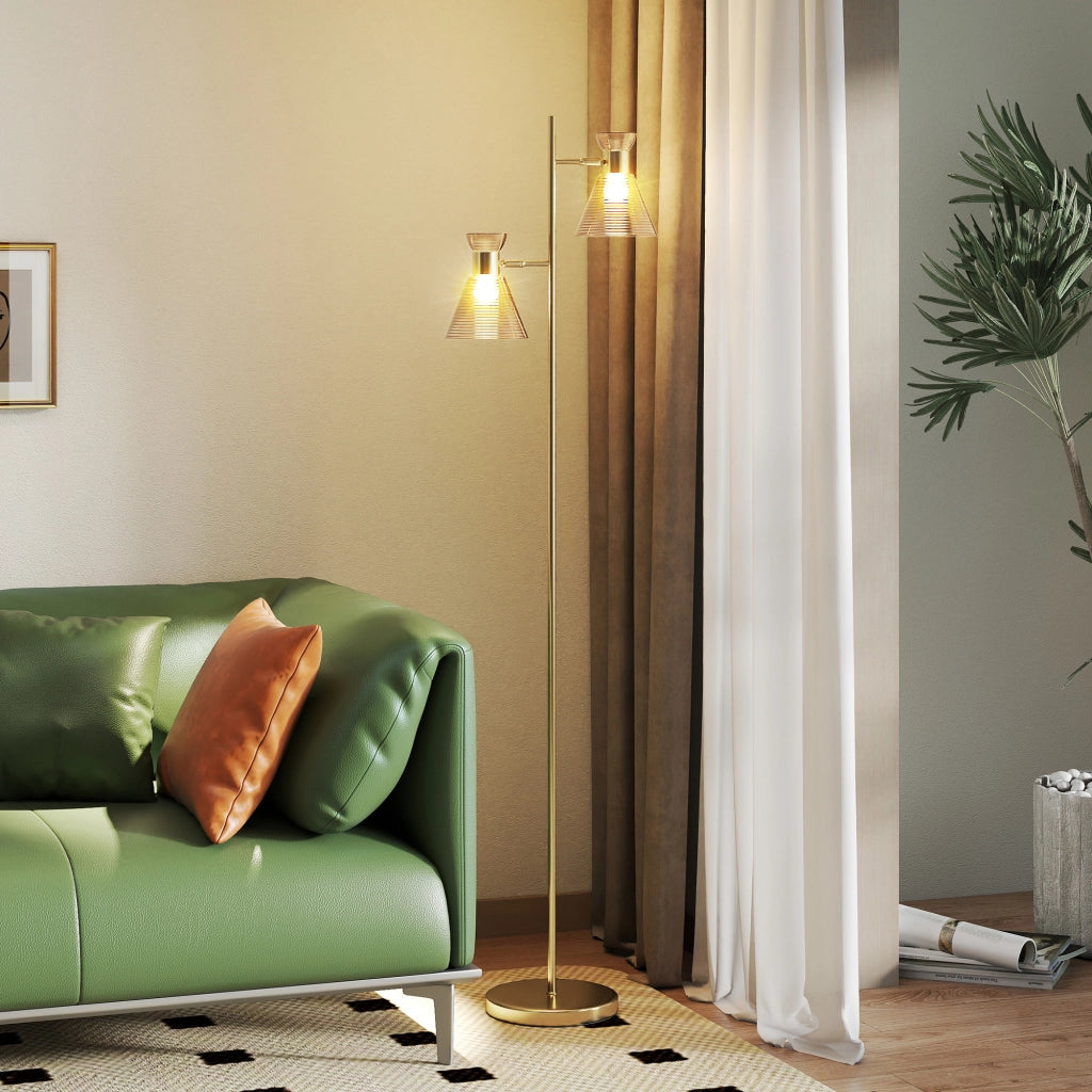 Lampada da terra a due teste regolabile ¨C zephmum ¨C vetro floreale dorato 42x25x165 cm