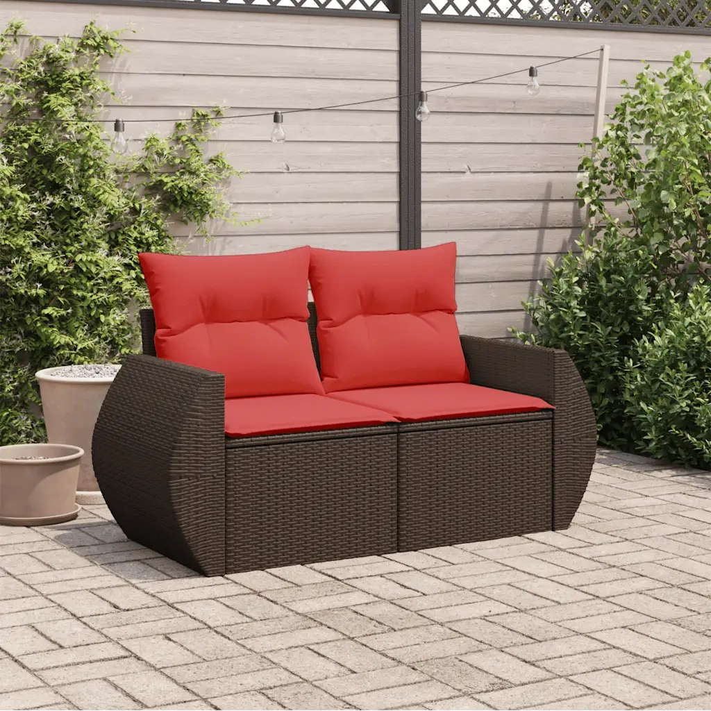 Divano da giardino con cuscini a 2 Posti-Sofa da Giardino-Divano da esterno marrone in polyrattan 281031