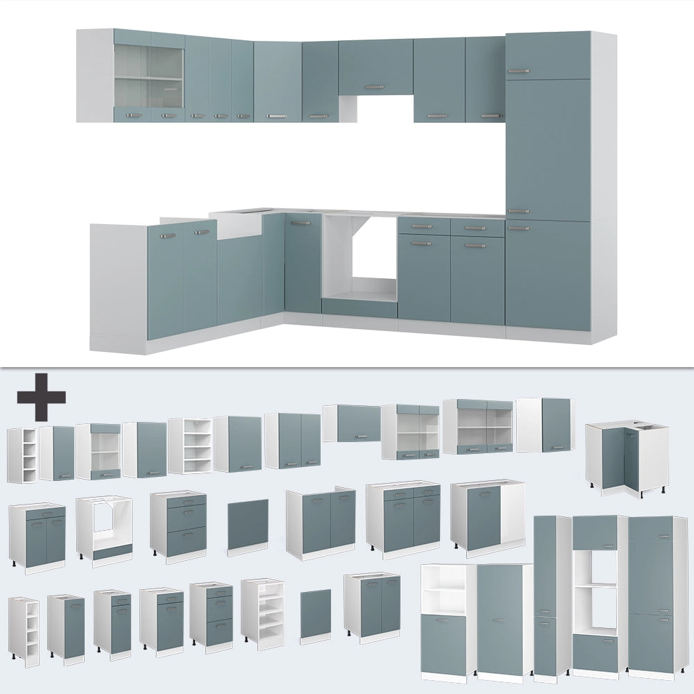 Vicco Cucina angolare completa Blu-grigio/bianco 227 x 287 cm , PL Rovere