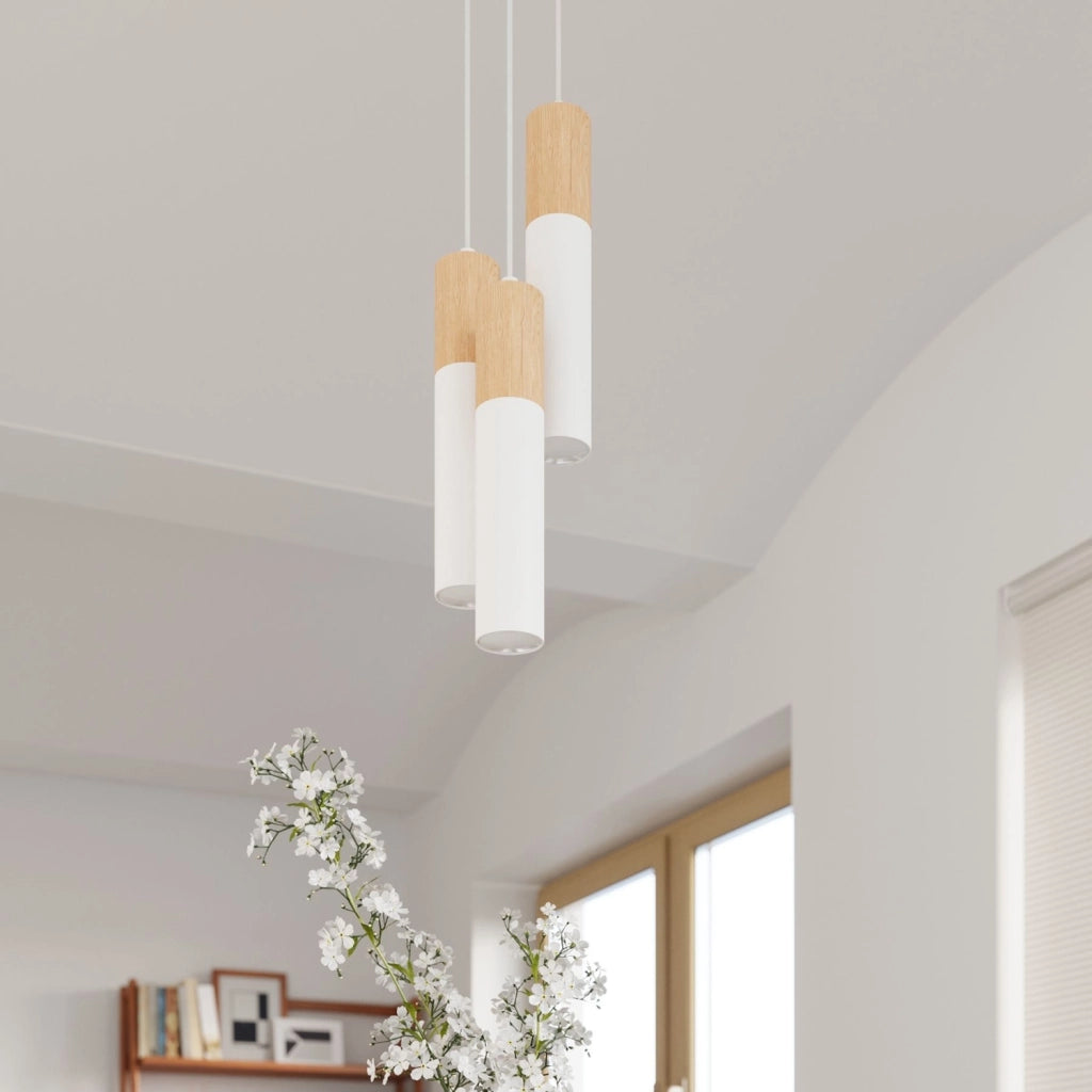 Lampada sospensione MARCOS 2 bianca legno Pure Lume