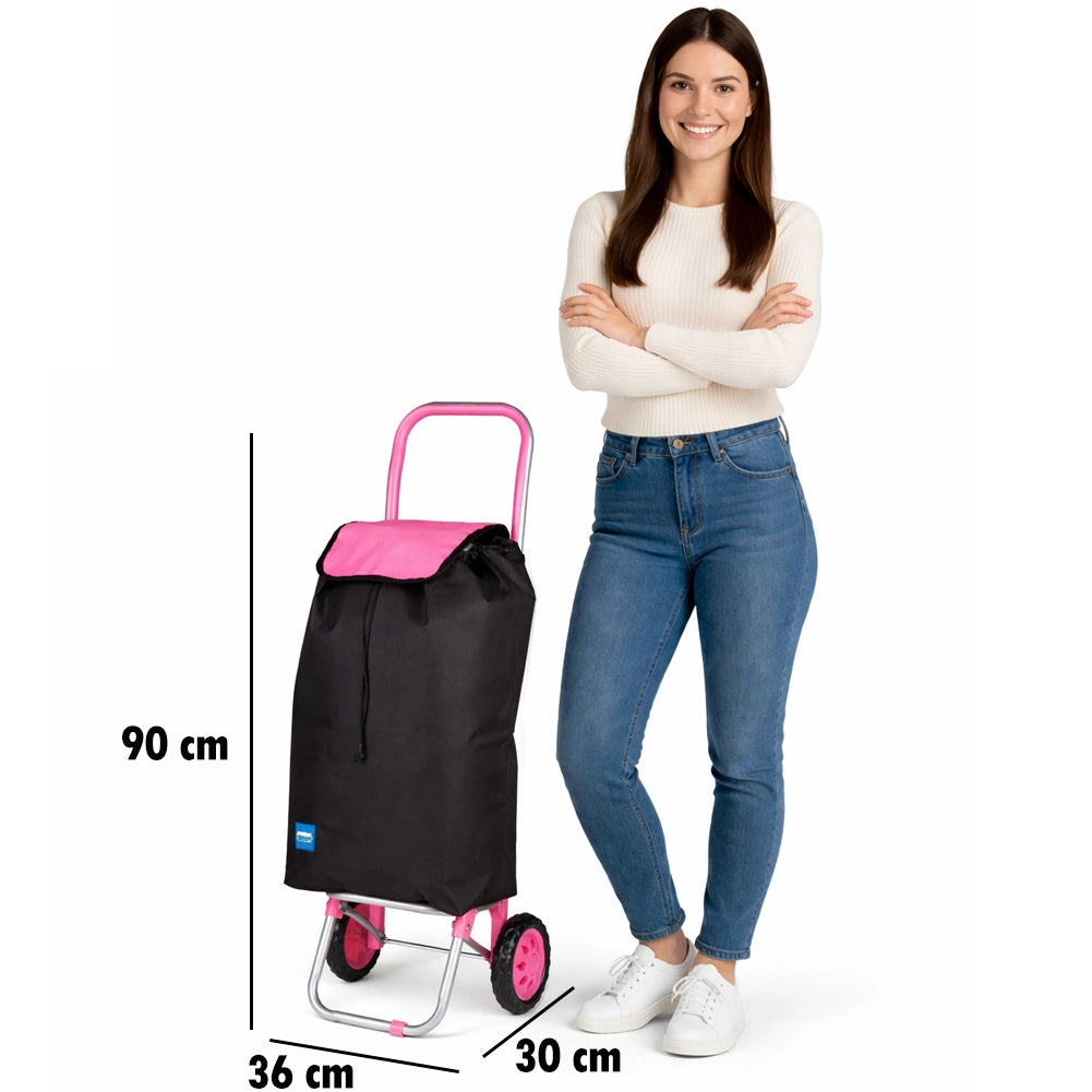 Carrello per la Spesa Poseidon Trolley con Rivestimento Termico 36x30x90 cm e Ruote Rosa