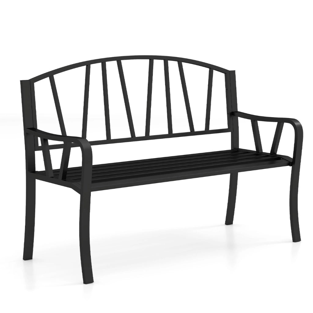 Panchina da giardino in metallo da 129 cm per giardino, Panchina con doghe per 2-3 persone Nero