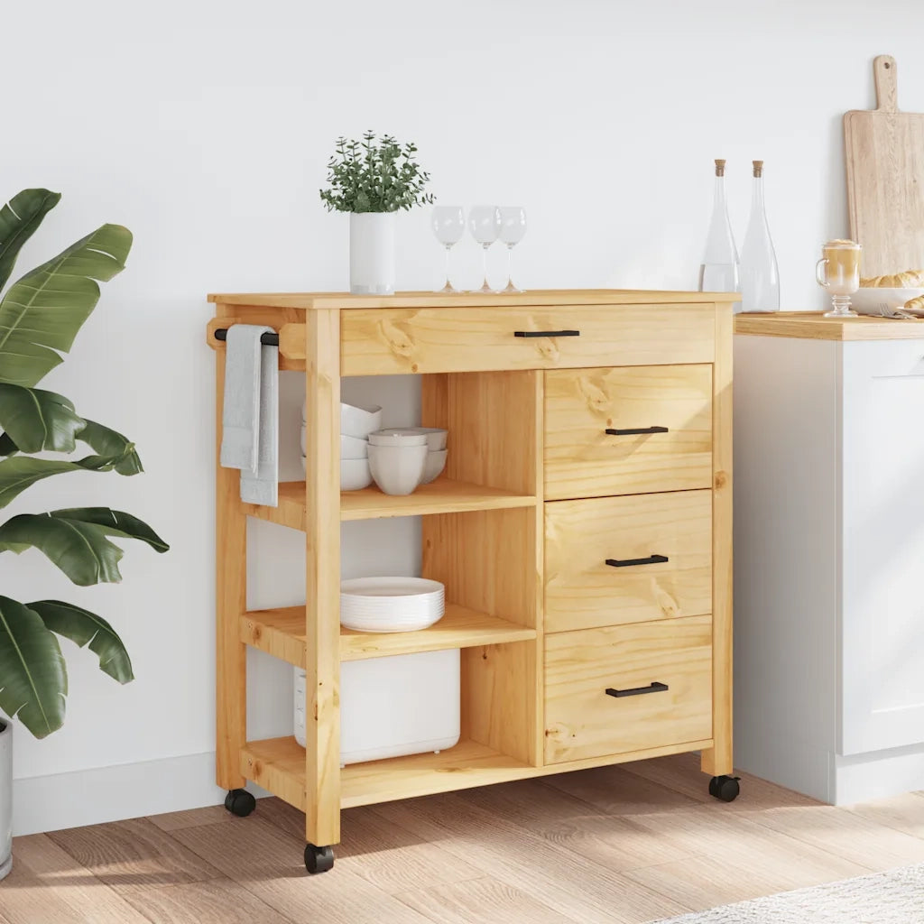 Carrello da Cucina MONZA 84x40x88,5 cm in Legno Massello di Pino 376112
