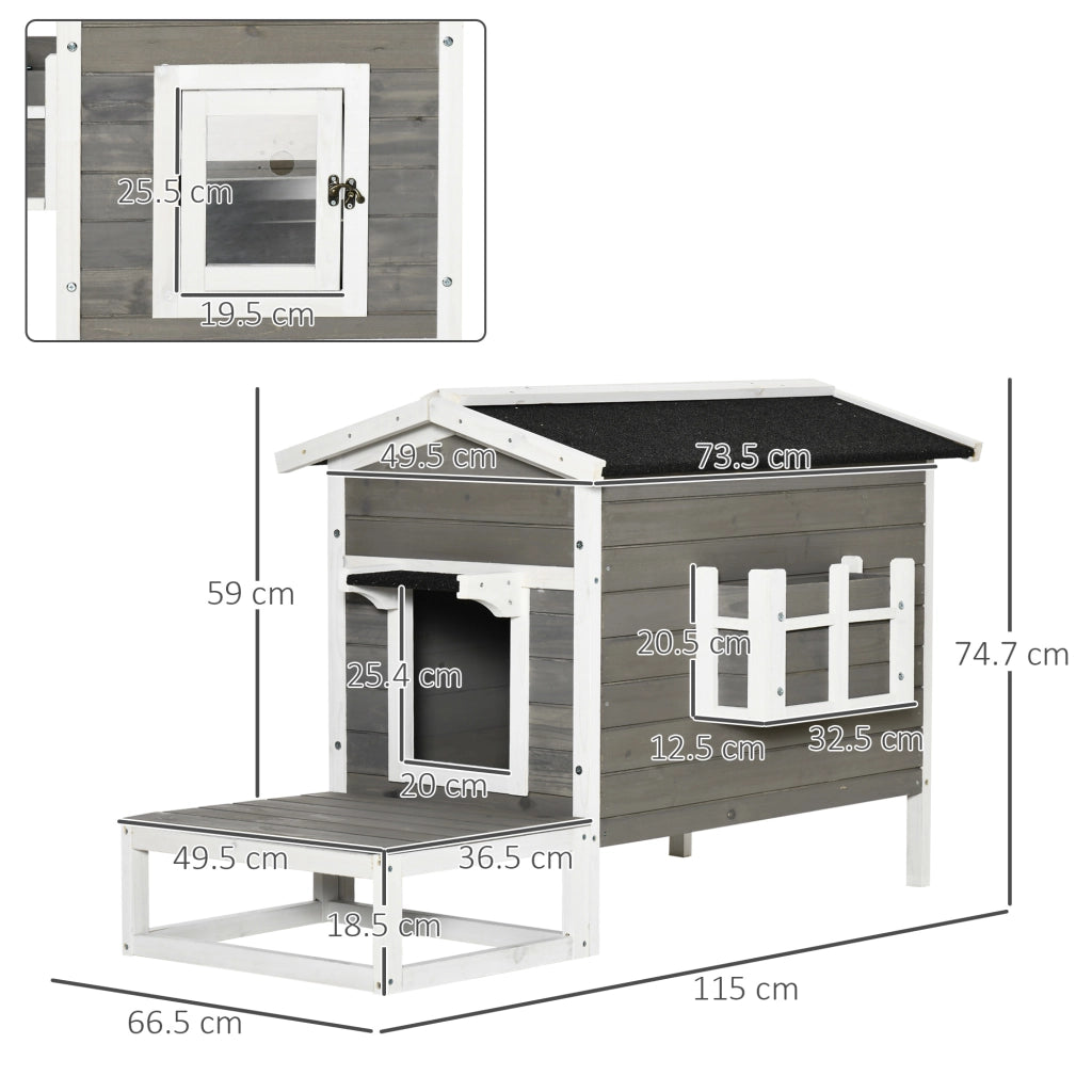 CUCCIA per gatti con terrazza e balcone 115 x 66,5 x 74,7 cm Grigia