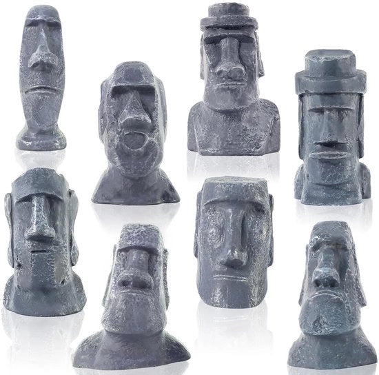 Set di 8 mini statue Moai di Pasqua, decorazione miniatura di Pasqua, ornamento di Pasqua, miniatura artigianale per soggiorno e camera da letto, statua da ufficio, statua da libreria.