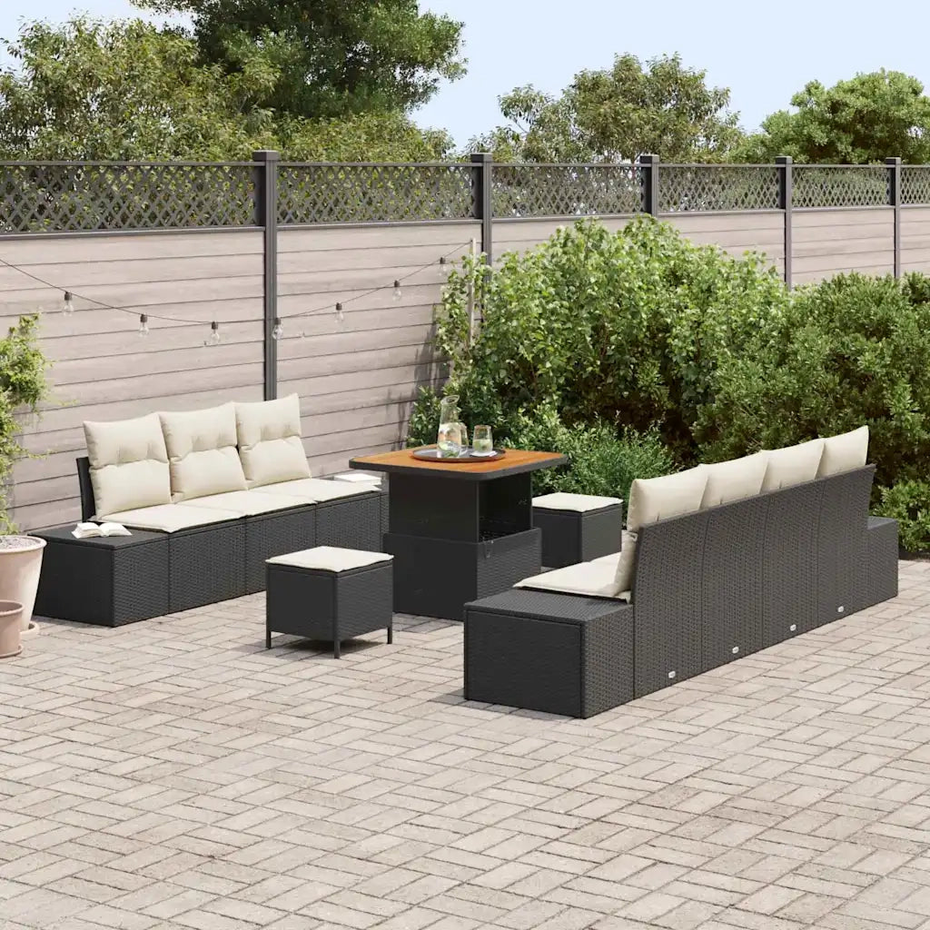 Set Divano da Giardino con cuscino 10 pcs Nero polyrattan