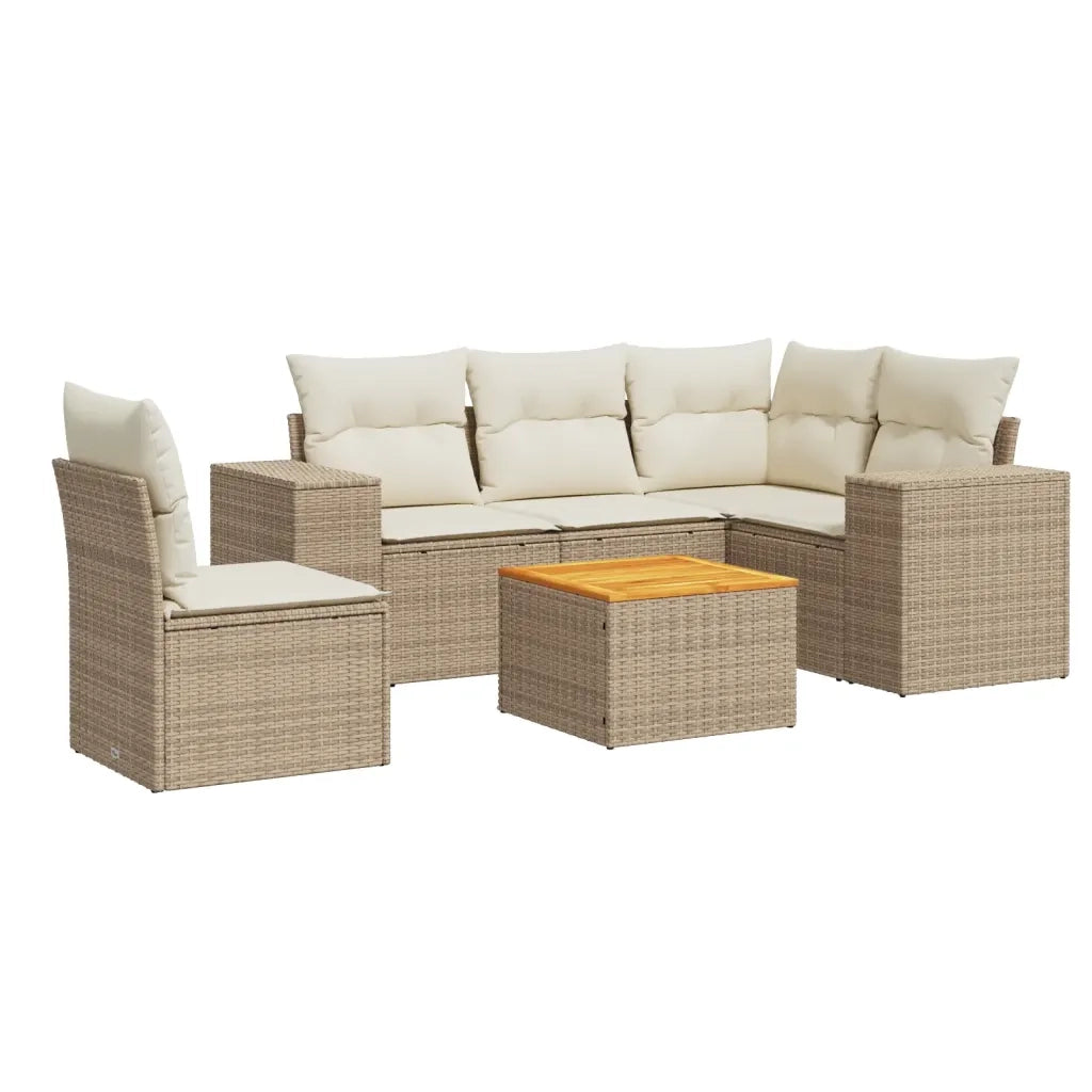 Set Divano da Giardino 6 pz con Cuscini Beige in Polyrattan 3257780