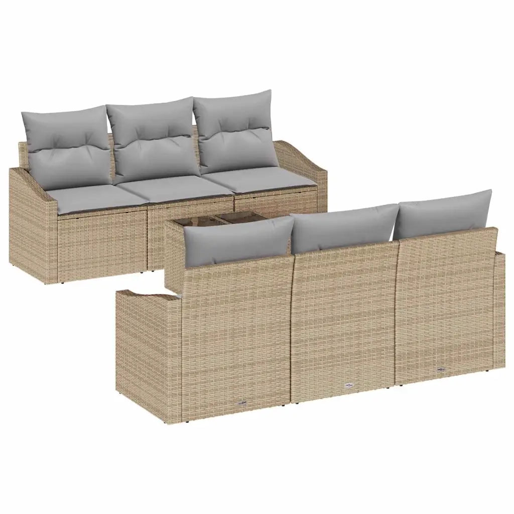Set di divani con cuscino 7 pcs Beige e grigio polyrattan