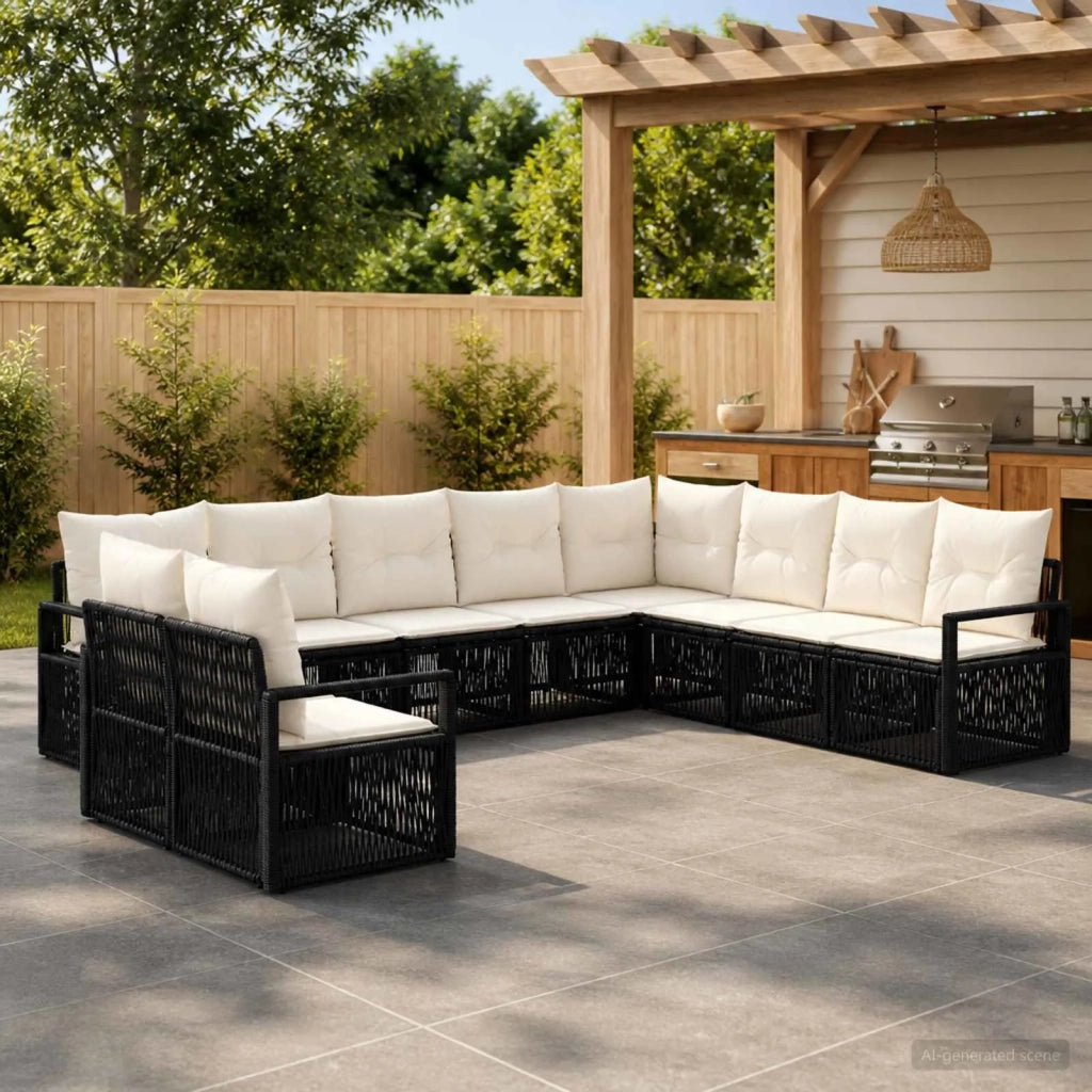 Set Divano da Giardino 10 pz Nero polyrattan 3435757