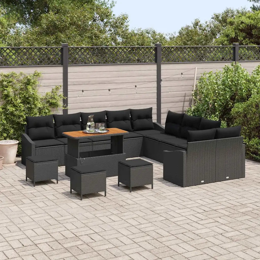Set Divano da Giardino con cuscino 13 pcs Nero Poly Rattan