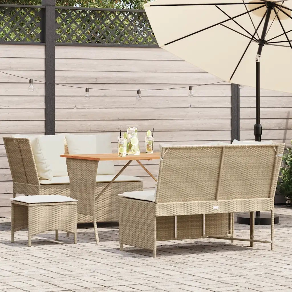 Set Divano da Giardino 5 pz con Cuscini Beige in Polyrattan