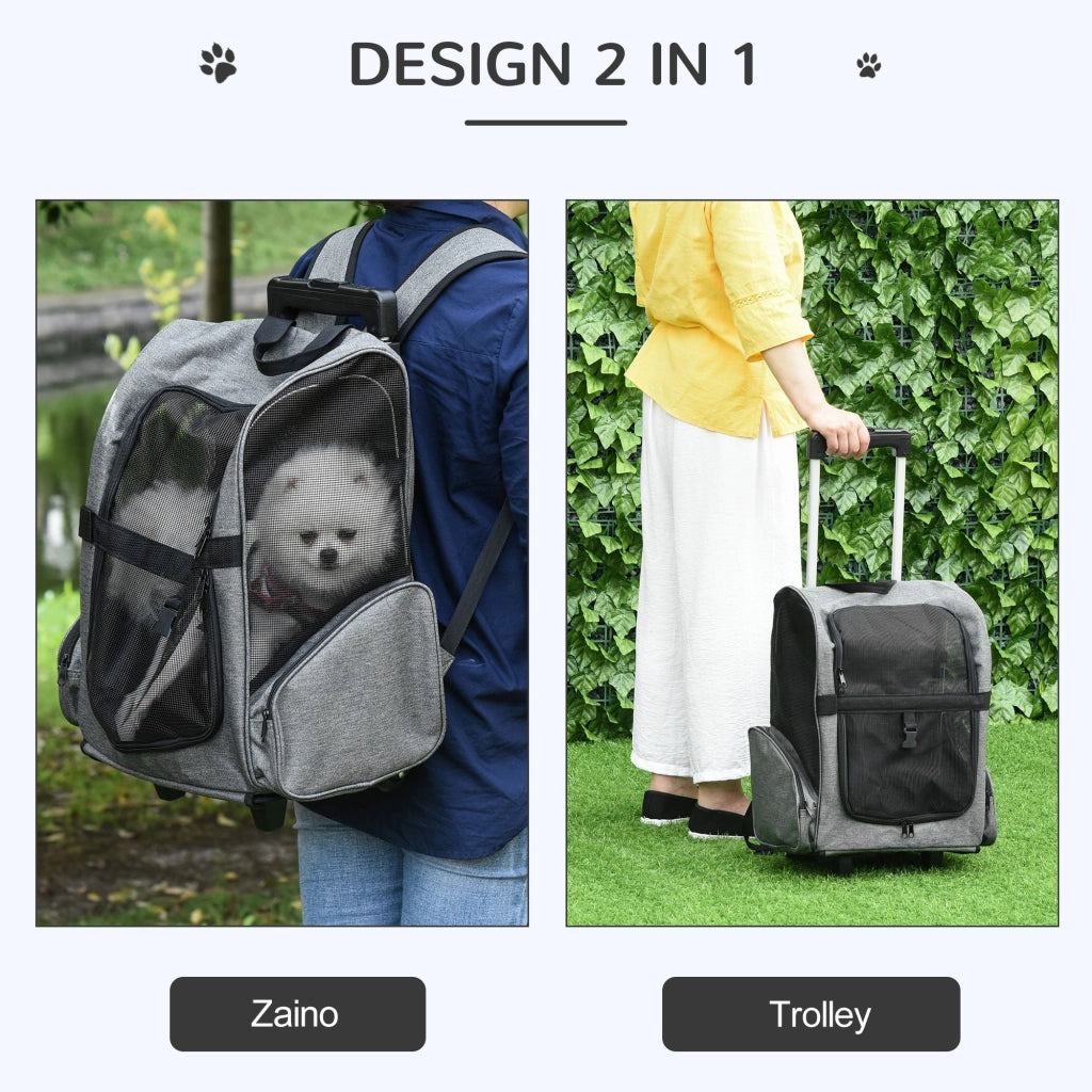 Trolley Zaino Trasportino per Cani e Gatti 42x25x55 cm in Oxford con Rete Traspirante Grigio