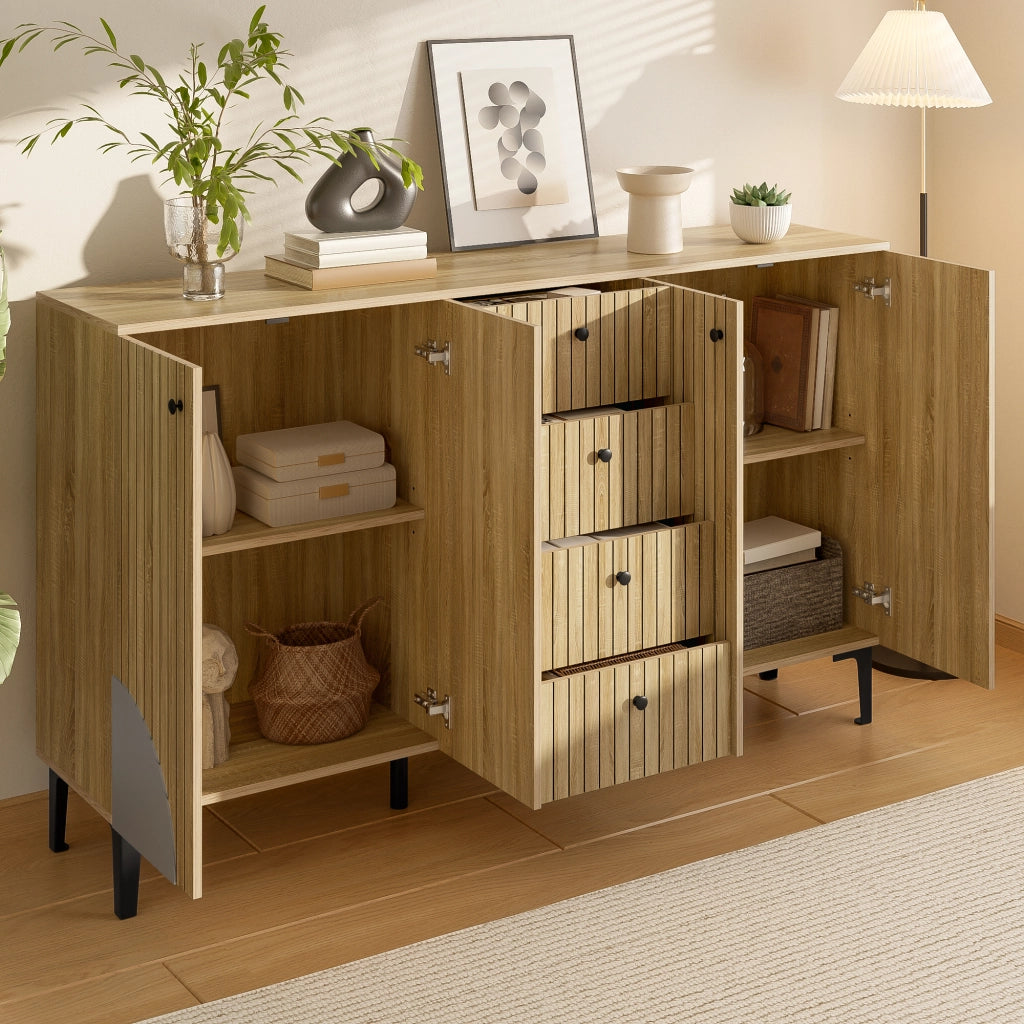 Credenza in Legno 4 Ante e 4 Cassetti 160x36x94 cm Mobile Contenitore Design Minimalista
