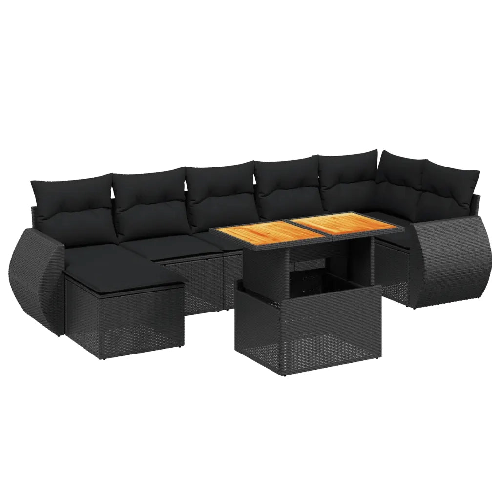 Set Divani da Giardino con Cuscini 8 pz Nero in Polyrattan