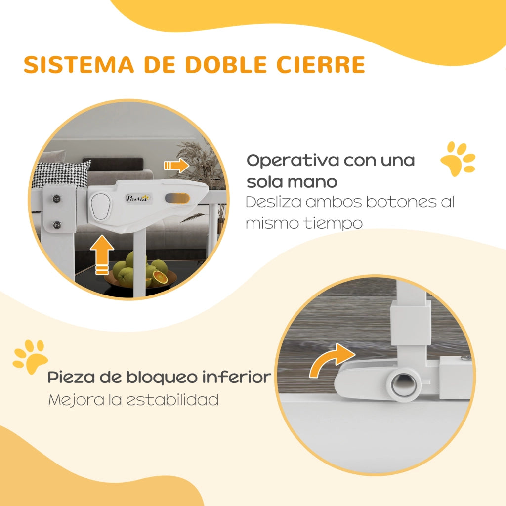Cancelletto di Sicurezza Estensibile con Porta Chiusura Automatica e Doppio Blocco ¨C Xylo ¨C 74-101x104,1 cm Bianco