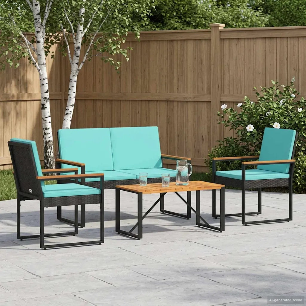 Set di Mobili da Esterno 4 pcs Nero e Turchese polyrattan 42025329
