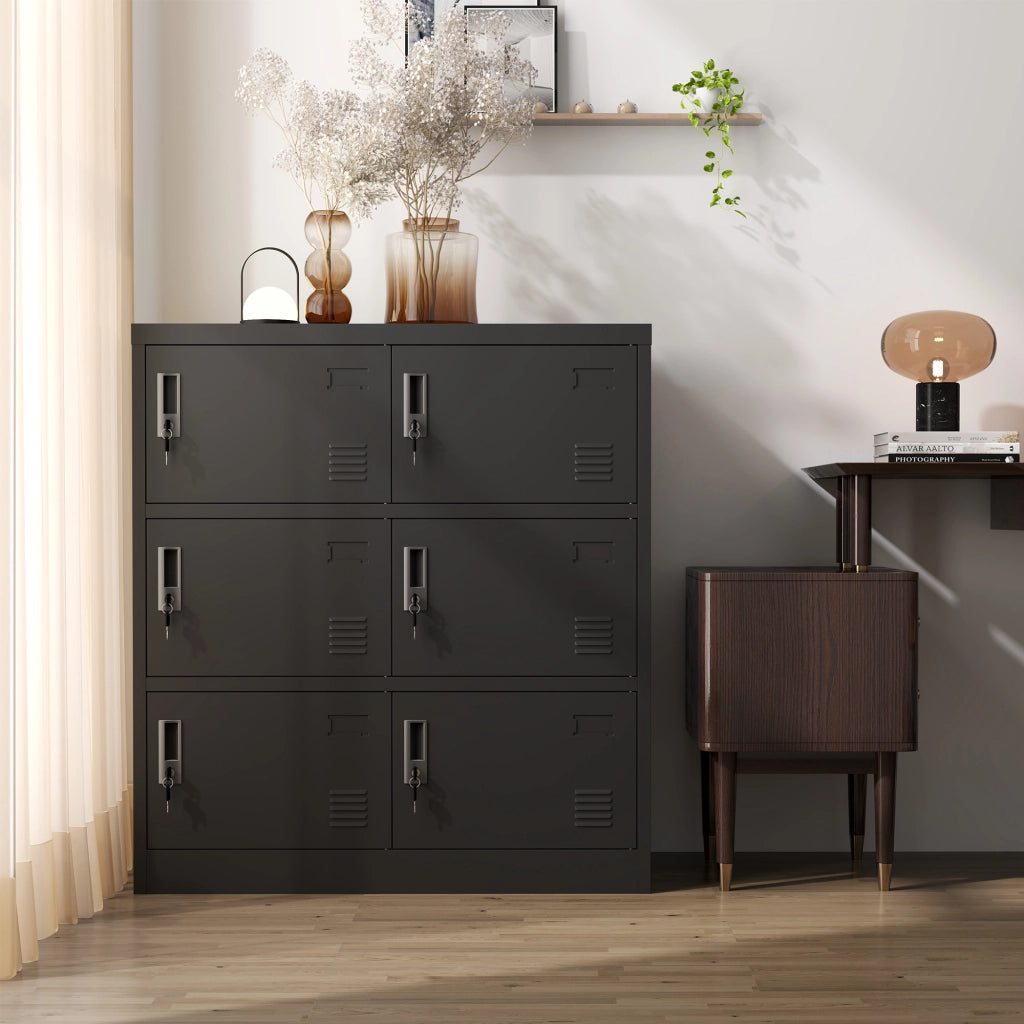 Armadio metallico a 6 ante per ufficio, palestra, scuola e casa - Armadio di sicurezza con fessura per tessere (nero). H 100 cm ¡Á L 90 cm ¡Á P 40 cm