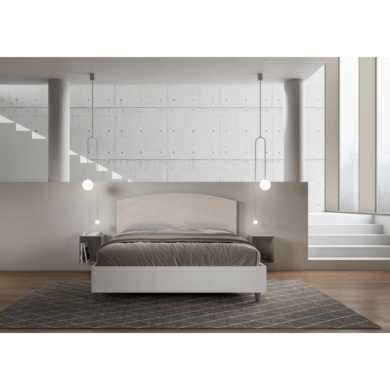 Letto Matrimoniale 160x200 cm struttura bianco frassino testata Antilia - Contenitore,Microfibra,Sabbia