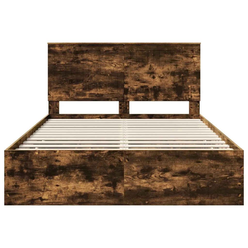 Letto matrimoniale | Letto per adulti | Struttura del letto con cassetto Rovere fum¨¦ 135 x 190 cm