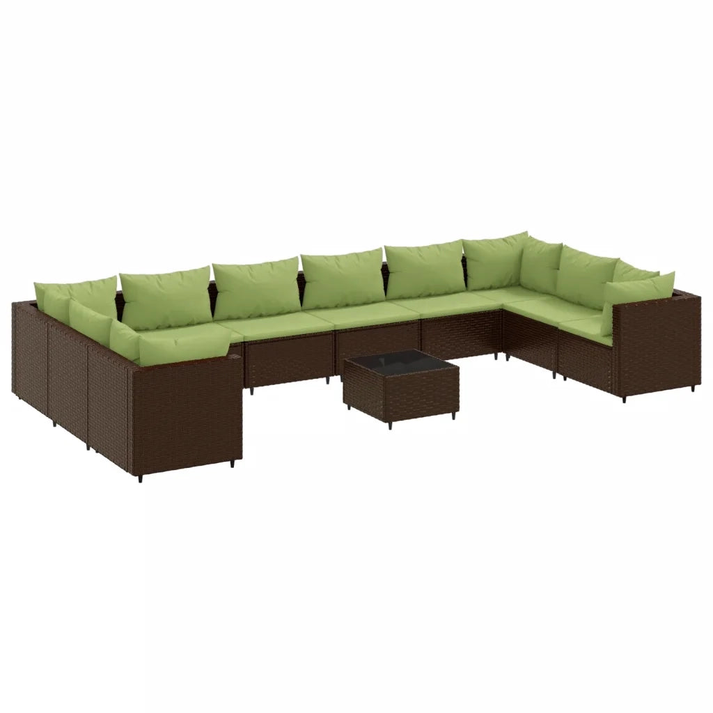 Set Divani da Giardino 11 pz con Cuscini in Polyrattan Marrone 3308294