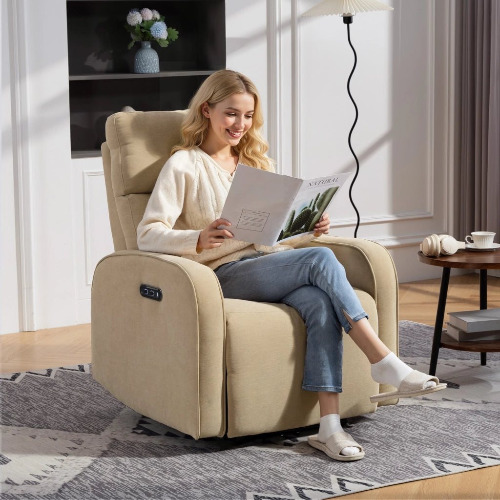 Poltrona Reclinabile Elettrica Massaggiante in Tessuto con Poggiapiedi ¨C Zephmum ¨C Beige 80x93x103 cm