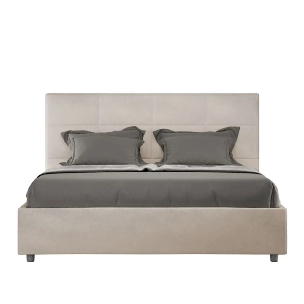 Letto matrimoniale contenitore imbottito 160x210 microfibra sabbia Mika